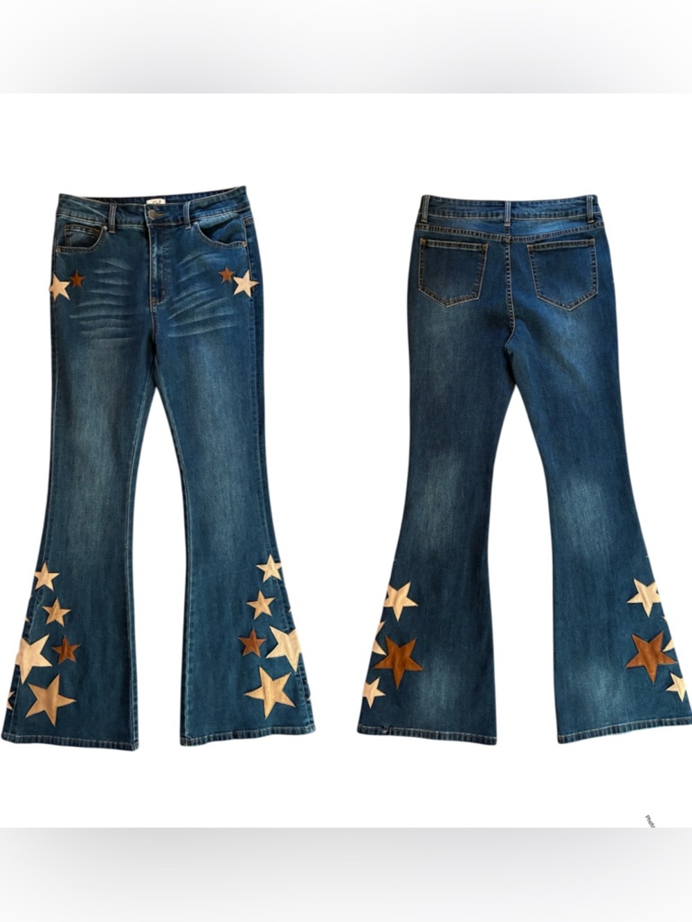 Easel Los Angeles Jeans Women’s L Blue Embellished Suede Star Flare LIKE NEW!